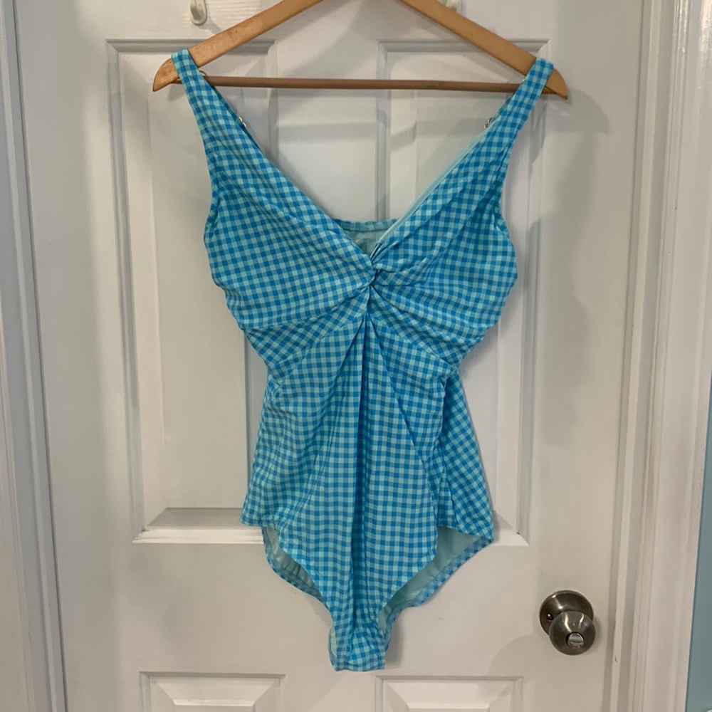 Lands end blue gingham swim suit, 14D